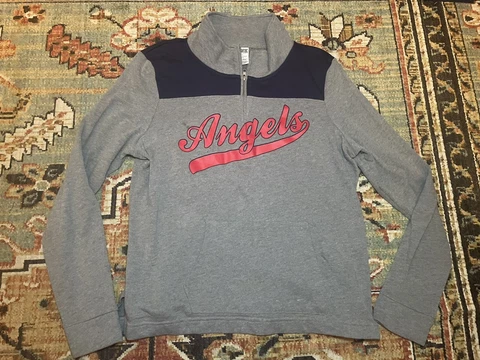 Pink by Victorias Secret Womens MLB Sweatshirt Gray Large Anaheim Angels 1/4 Zip Cover
