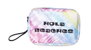 No Boundaries Beach Pouch 'HOLA BEACHES" Pastel Tie Dye Wristlet Strap Clutch - Picture 1 of 5