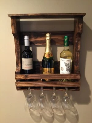 Estante de vino envejecido desgastado casa de campo madera recuperada decoración rústica nogal Foto 1 de 4