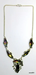 Vintage Kunsthandwerk Jugendstil Sterling Silber Asymmetrisch Kristall Halskette - Bild 1 von 10