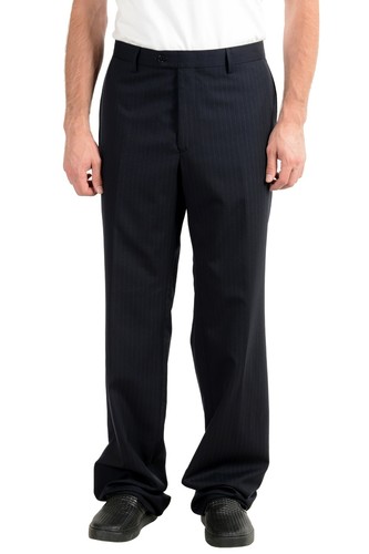 Pantaloni abiti da uomo Versace Collection 100% lana blu scuro a righe US 42 IT 58