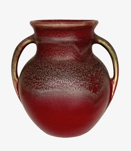 1930's Matte Mottled Burgundy Niloak Pottery Vase, Handled 6-5/8" Tall - Picture 1 of 9
