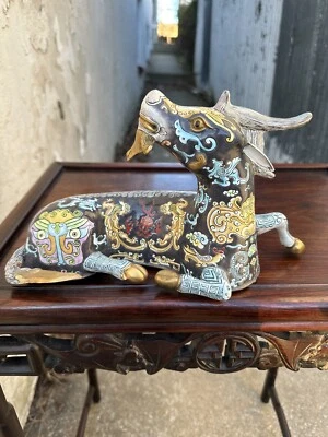 Maravilloso esmalte de caballo cloisonné de cobre antiguo Foto 1 de 4