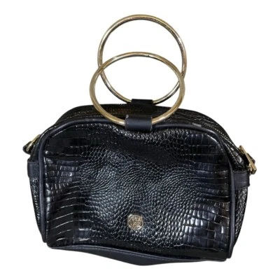 Bolso de mano Carlos Santana para mujer con asas de aro de metal negro aspecto de piel de serpiente dorado Foto 1 de 4