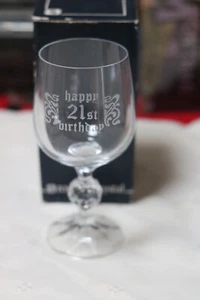 Rowton Kristall - Weinglas - Happy 21st Birthday - verpackt - sehr guter Zustand - Bild 1 von 9