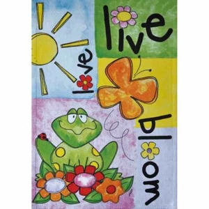 LIVE LOVE BLOOM FROG 12.5" X 18" GARDEN FLAG 25-2734-34 RAIN OR SHINE - Picture 1 of 2