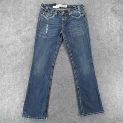 Pantalones de mezclilla MEK para mujer 31 Oaxaca elásticos tiro medio corte bota lavado medio desgastados Foto 1 de 4