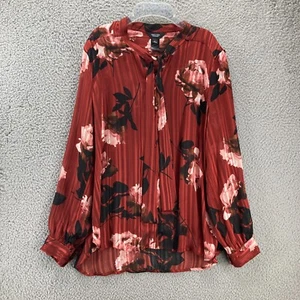 Simply Vera Wang geblümtes Blusentop Damen L rostorange vorne zum Binden Langarm - Bild 1 von 10