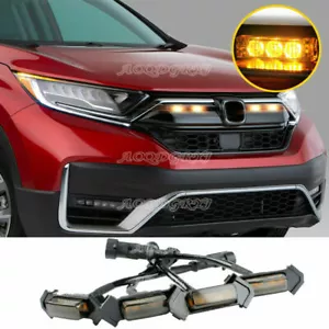 For Honda CR-V 2017-22 Smoked Amber LED Front bumper Grille Running Lights Lamps - Picture 1 of 4
