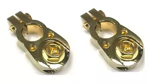 2pc Gold Battery Terminal Positive/Negative Universal any size w/ 2 8 awg inputs - Picture 1 of 5