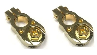 2pc Gold Battery Terminal Positive/Negative Universal any size w/ 2 8 awg inputs - Image 1 of 4