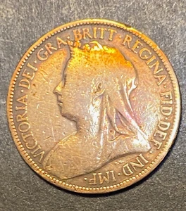 1899 UK GREAT BRITAIN HALF PENNY COIN - NATURAL TONING! STUNNING!!! - Picture 1 of 10