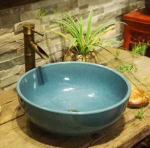 Tazón fregadero fregadero de cerámica con efecto agrietado baño guardarropa encimera lavabo - Imagen 1 de 15
