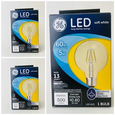 3 Pack GE Lighting 5W 60w LED Replacement Decorative Globe Clear Finish Bulb - Image 1 of 4