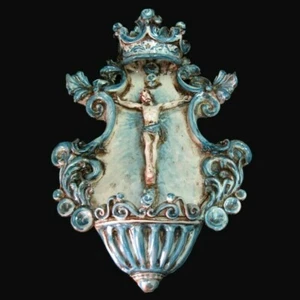 Acquasantiera barocca 19x30 cm di Cristo crocefisso in Ceramica di Caltagirone - Foto 1 di 12