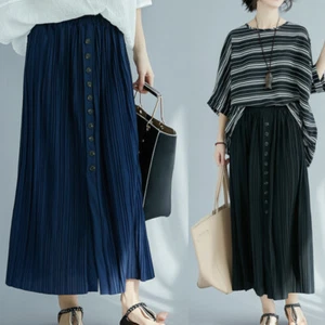 Women Ladies Pleated Maxi Skirt Loose Elastic Waist Casual Summer Beach - Picture 1 of 15