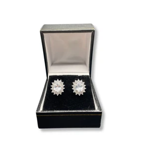 White Gold Finish Created Diamond Cluster Oval Cut Earrings - Picture 1 of 5