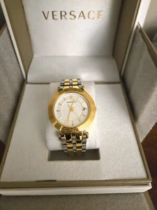 Versace V-Race VQP08 42 mm Gold Silver  Men’s Wristwatch - Exchangable Bezel - Picture 1 of 4