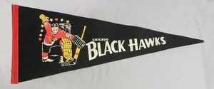 Very Rare Vintage Chicago Black Hawks Full-Size Pennant w/Goalie Image VGC - Picture 1 of 7