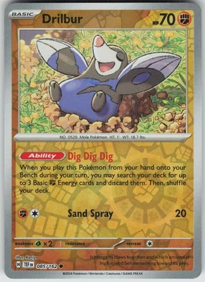 Pokemon Drilbur 085/162 SV05: Temporal Forces Common Reverse Holo Near Mint - Image 1 of 2