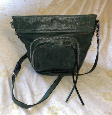 SHE+LO Hunter 绿色皮革无装饰 HOBO 斜挎包钱包-很好 — 第 1/4 张图片