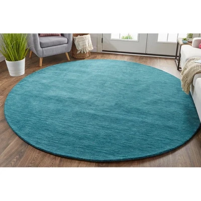 Solid Round Hand Tufted Area Rug  - Teal Blue Lustrous Modern Living Room Carpet - Image 1 of 4