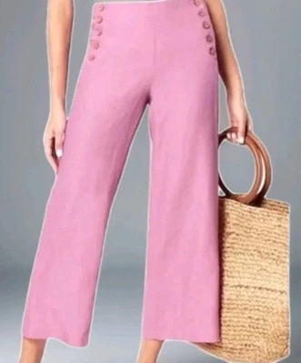 J. Jill любовь льняной моряк брюки широкие штанины брюки Sz L розовый кнопки лодыжки - Изображение 1 из 4