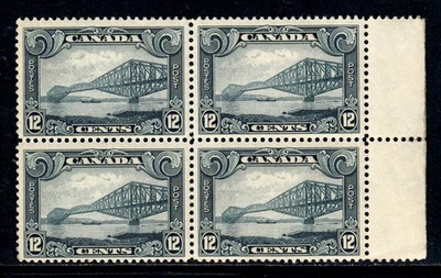 CANADA — SCOTT 156 — 1929 12c QUEBEC BRIDGE, BLOCK/4 — MLH — SCV $180 - Image 1 of 2