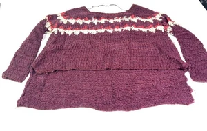Free People kuscheliger Boho Herbst Fair-isle Burgund Pullover Oversize Sweater S - Bild 1 von 6