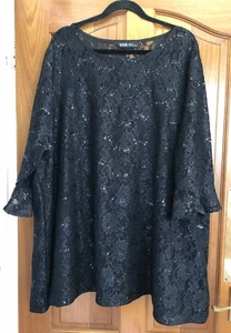 Yours Black Lacy Sequin Blouse with Frill Sleeves - Size 30/32 - Picture 1 of 6
