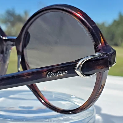 **罕见卡地亚圆形太阳镜**哈瓦那带贵金属口音/渐变灰色 — 第 1/4 张图片