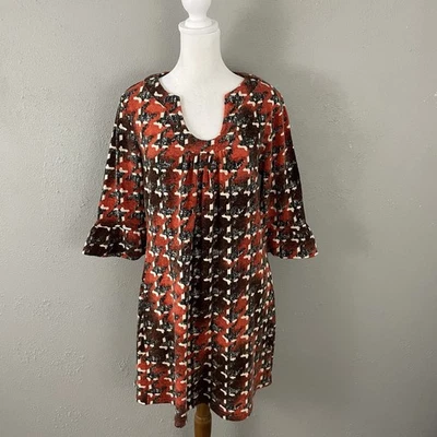 Aryeh Knit Pullover Tunic Dress L Geometric Ruffle Cuff Anthropologie Boho - Image 1 of 4