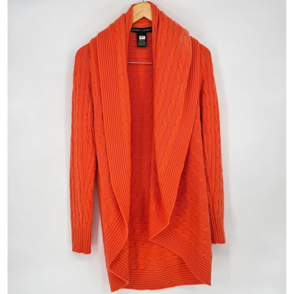 Cárdigan Ralph Lauren Etiqueta Negra 100% Cachemira Cuello Chal Naranja Talla L Foto 1 de 4