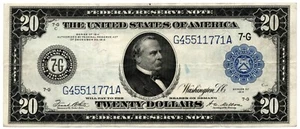 Billete de 20 dólares de la Reserva Federal de 1914 G45511771A tipo B blanco mellon - Imagen 1 de 9