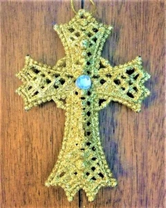 GOLD RHINESTONE CHRISTMAS CROSS Hanging Christmas Tree Ornament 6" X 4" NWT USA - Picture 1 of 3