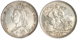 Great Britain Victoria 1887 Jubilee Silver Crown 28.28 gr. 38 mm, UNC KM-765 - Picture 1 of 3