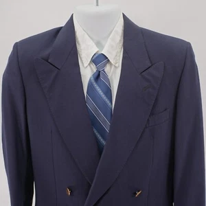 Pierre Cardin Wool Blue Peak Label 4 Gold Button Double Breasted Blazer 34S - Picture 1 of 15