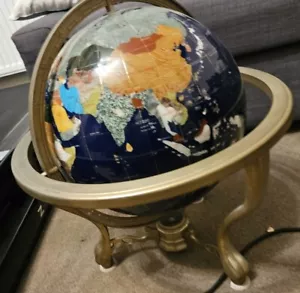 Vintage Gemstone World Globe / Large Semi Precious Stone Globe with Compass - Picture 1 of 3