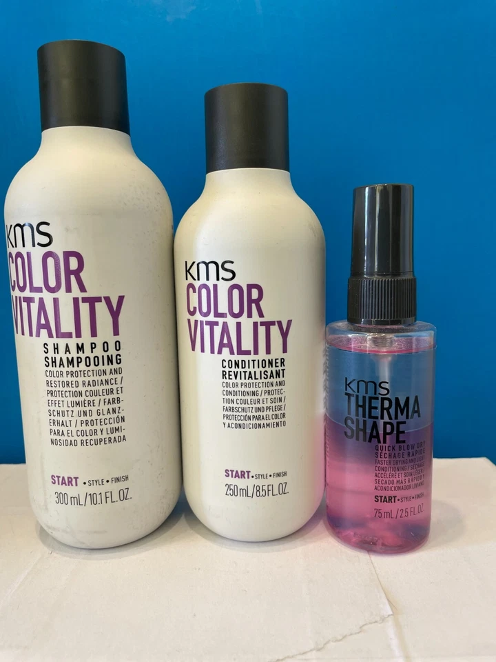 Champú, acondicionador y spray de secado rápido con forma térmica Kms Color Vitality Foto 1 de 1
