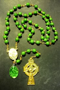 Irischer Erin Rosenkranz Kleeblatt grüne Glasperlen St. Patrick KELTISCHES KREUZ DREIFALTIGKEITSKNOTEN - Bild 1 von 6