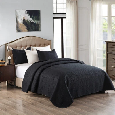 Queen King Size Quilted Bed Cover Reversible Soft Bedspread  6 Classic Colors - Image 1 of 4