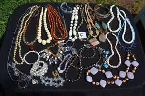 Wearable Jewelry Lot 2+ Pounds Boho Blues Browns Shell Ceramic Metal Glass lot F - Picture 1 of 6