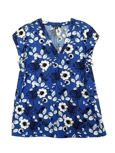 Hilary Radley Flowy Floral Blouse Ruffle Cap Sleeve Blue Womens XL Cottagecore - Picture 1 of 7