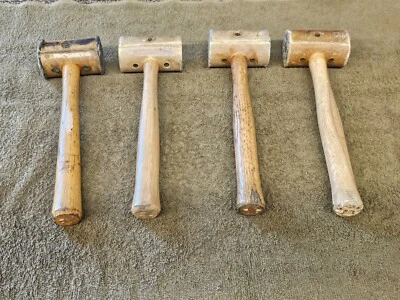4 Guirnalda Cuero Crudo Laminado Mazo Martillo Madera EE. UU. 9.5" Mango Foto 1 de 4