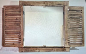 Spiegel Fenster 65 x 65cm Fensterläden braun Landhaus Möbel Holz Vintage Deko - Bild 1 von 6