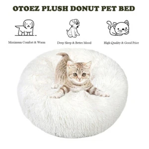 Plush Pet Bed Calming Donut Dog Bed Fluffy Donut Round Calming Cushion Washable - Picture 1 of 11