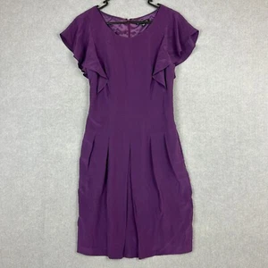 Saba Dress Womens 10 Purple Pure Silk Pleated Flutter Sleeve Vegan Silk Lined - Picture 1 of 8