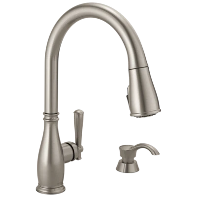 Grifo de cocina abatible Delta Charmaine de acero inoxidable certificado restaurado Foto 1 de 4