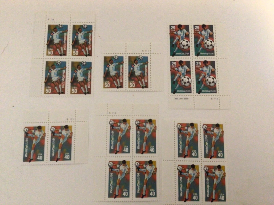 1994 Stamps - 29 40 & 50 cents Soccer Futbol World Cup Plate Blocks - Image 1 of 1
