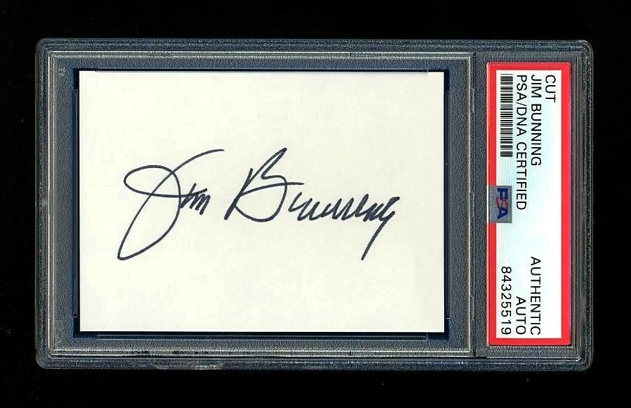 JIM BUNNING SIGNED MINT CUT PSA/DNA AUTOGRAPHED HOF TIGERS PHILADELPHIA PHILLIES - Image 1 of 1